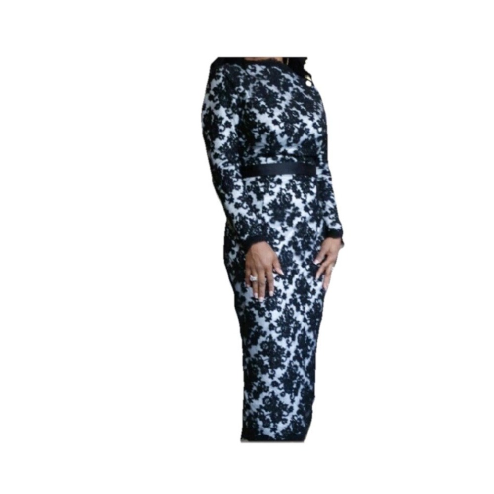 Tawni Haynes Black Overlay Midi Pencil Dress Size 2 Custom Made Elegant‎ Party